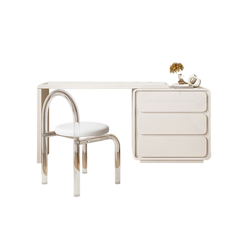 Cream Pine Wood Vanity Make up Table Set with Stool and Mirror