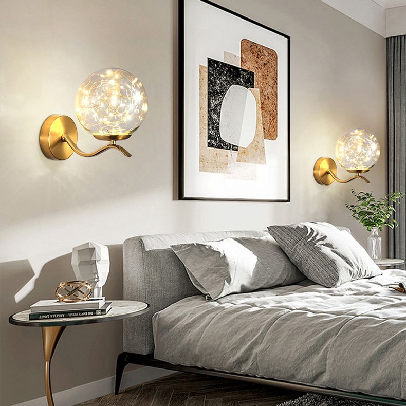 Globe Wrought Iron LED Wall Lamp in Modern Creative Style Glass Wall Light for Interior Spaces