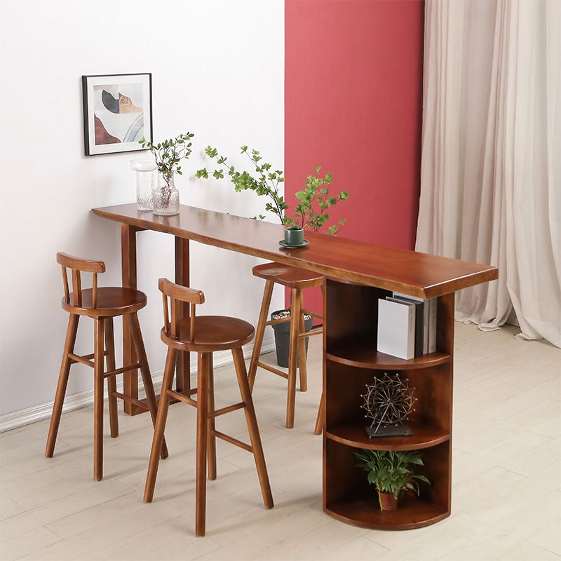 Contemporary Rectangle Bar Dining Table Wood Bar Height Table with Shelves