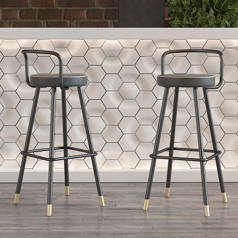 Glam Footrest Round Counter-height Stool Low Back Leather Counter Stool