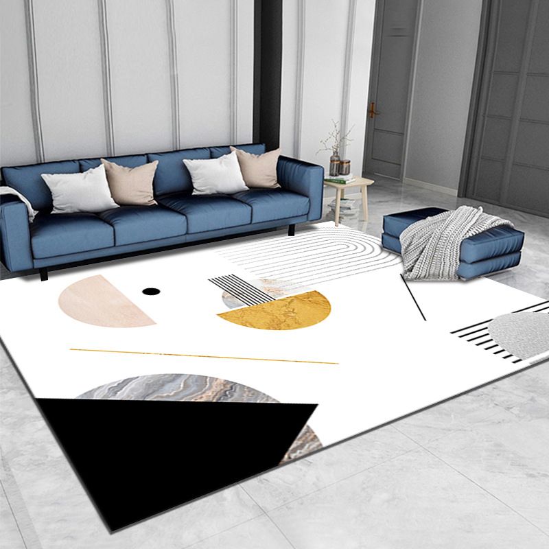 White Rug Polyester Pattern Area Rug Stain Resistant Indoor Rug for Living Room
