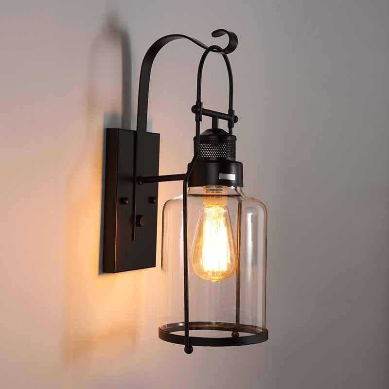 Cylinder Shape Wall Lamp Industrial Style Metal 1 Light Sconce for Living Room