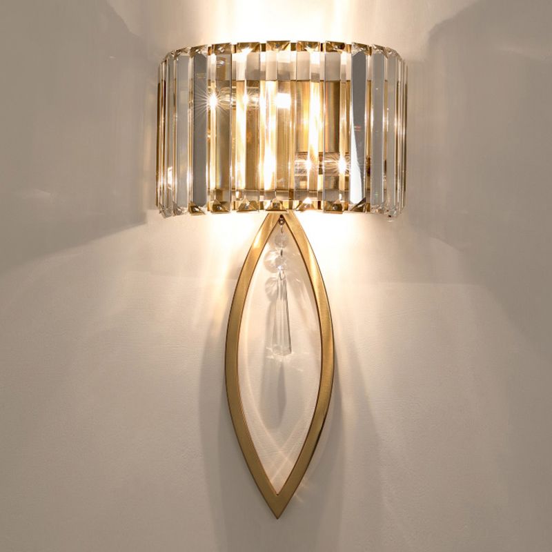 Arc Prismatic Crystal Sconce Light Modern 2-Bulb Gold Flush Mount Wall Light for Aisle