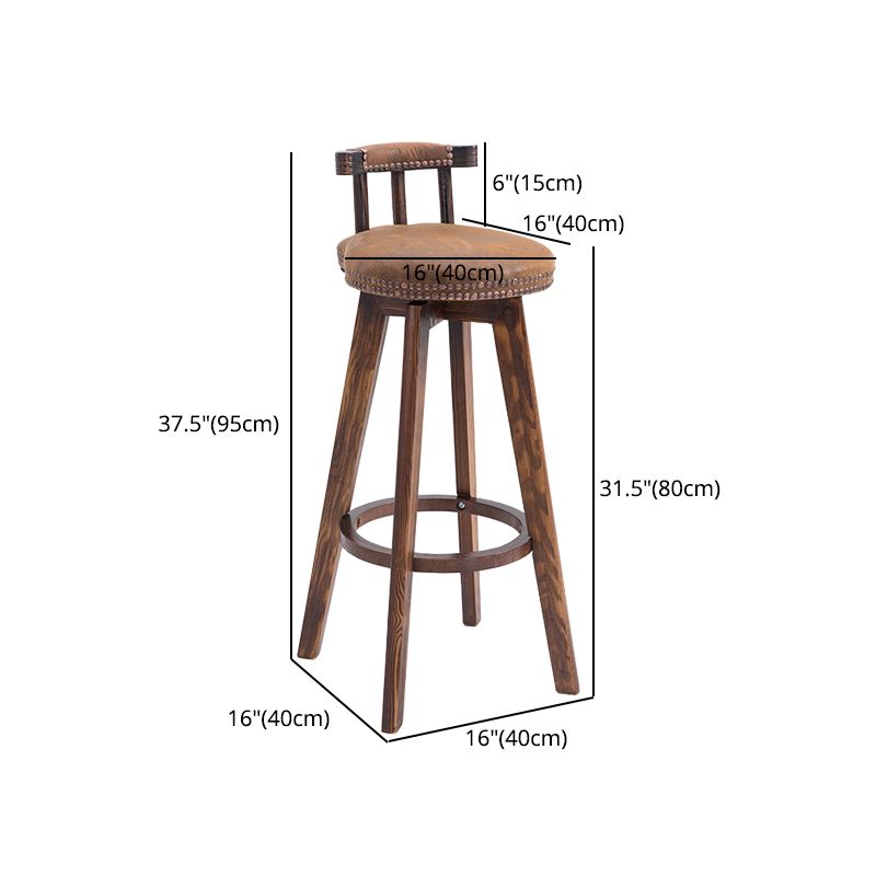 Upholstered Distressed Wood Counter Stools Low Back Bar Stools with Round Seat