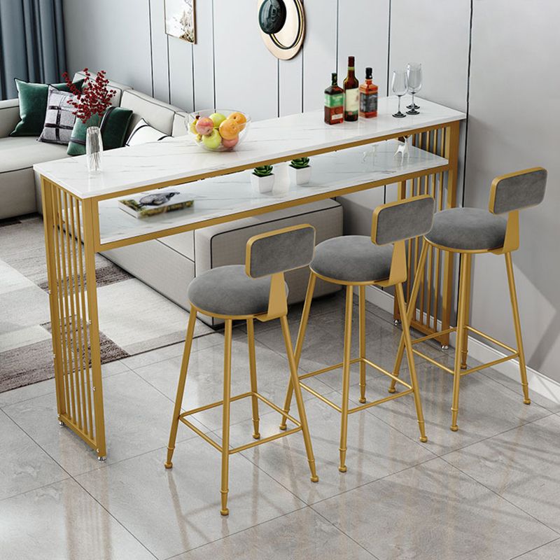 Modern White Artificial Wood Counter Table Rectangle Bar Table with Golden Legs