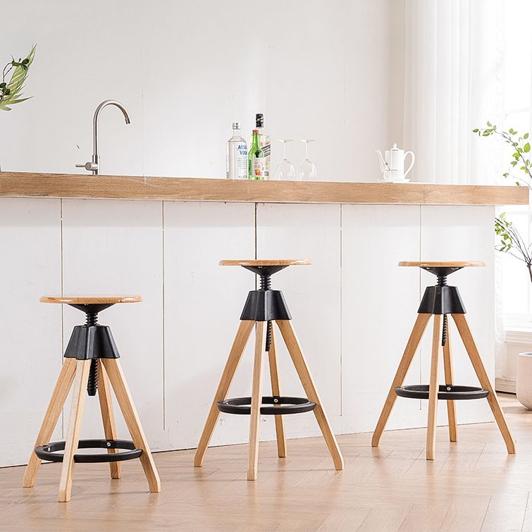 Taburete de bar moderno ajustable, taburete de bar sin respaldo de madera sin brazos con eslabón giratorio
