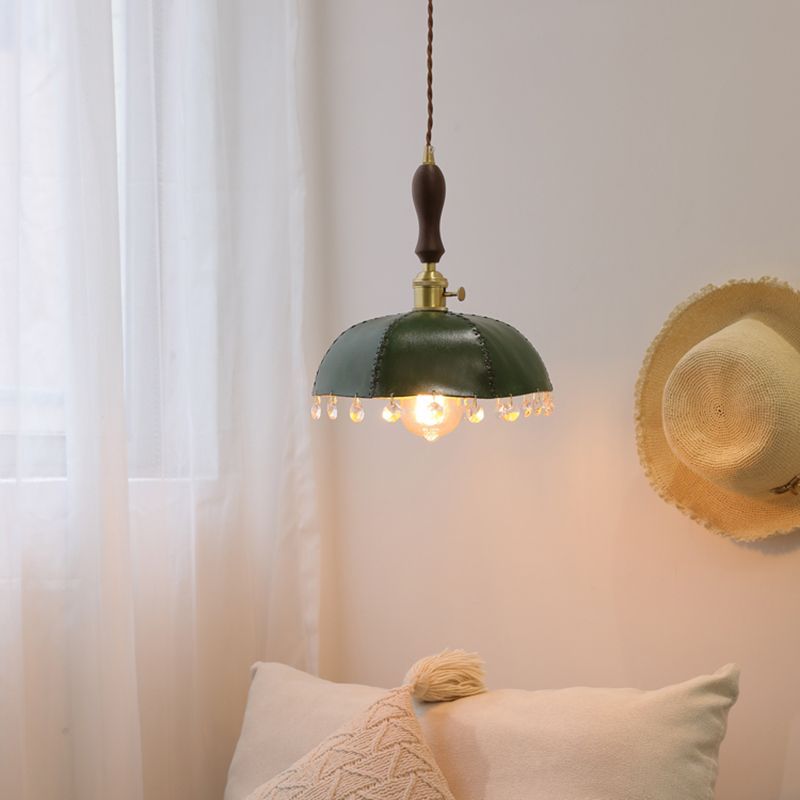 Leather Bowl Shape Hanging Lights Modern Style 1 Head Hanging Mount Fixture with Crystal