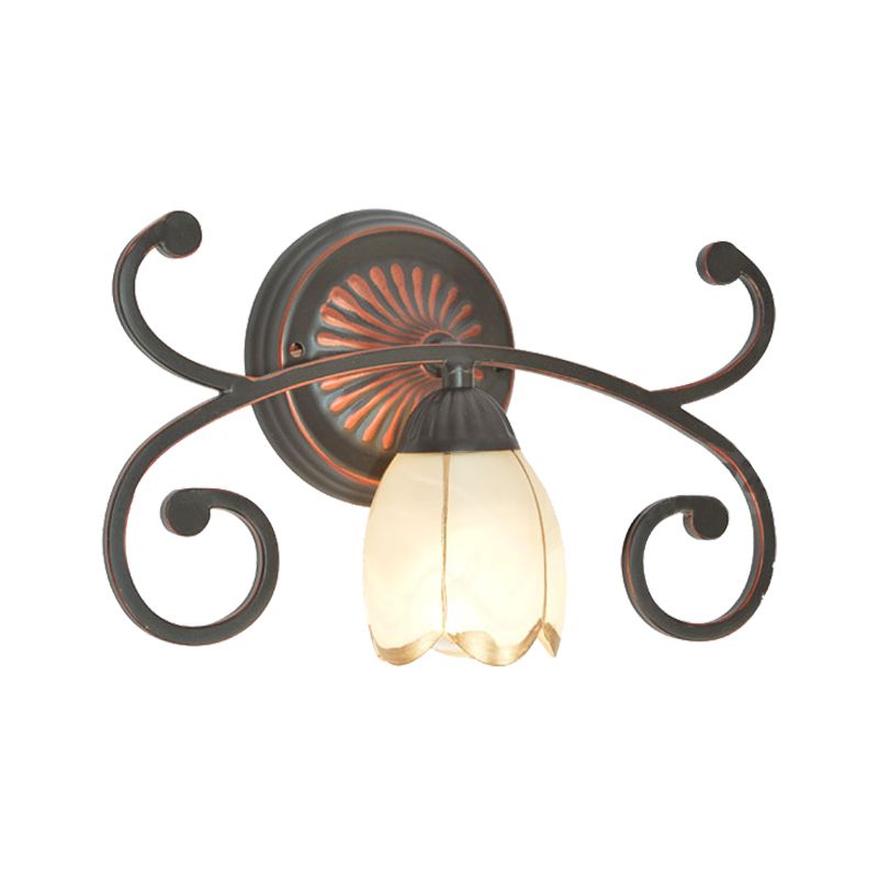 Red Brown 1/2/3 Lights Sconce Light Classic Frosted Glass Flower Shape Vanity Lighting Fixture