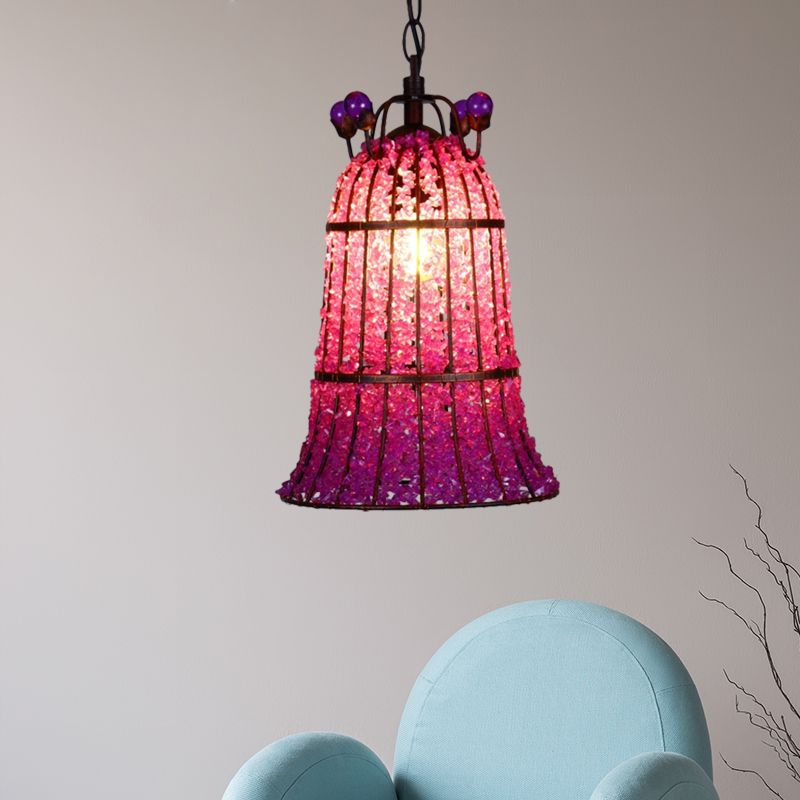 Metal Pink Ceiling Suspension Lamp Bell 1 Bulb Bohemian Pendant Lighting for Restaurant