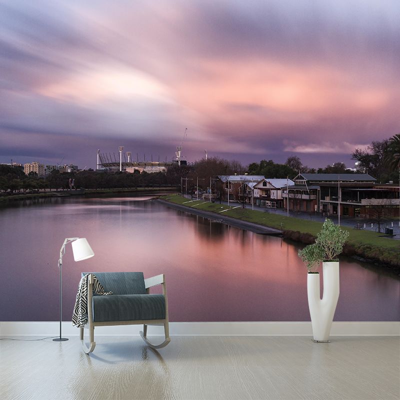 City View Mural Wallpaper Mildew Resistant Wall Covering for Meeting Room Decoration