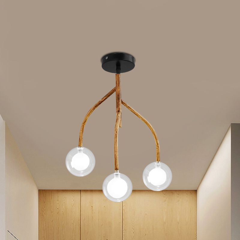 Brown en verre transparent semi-flush modo 3 têtes luminaire à chasse d'eau vintage avec conception de branche