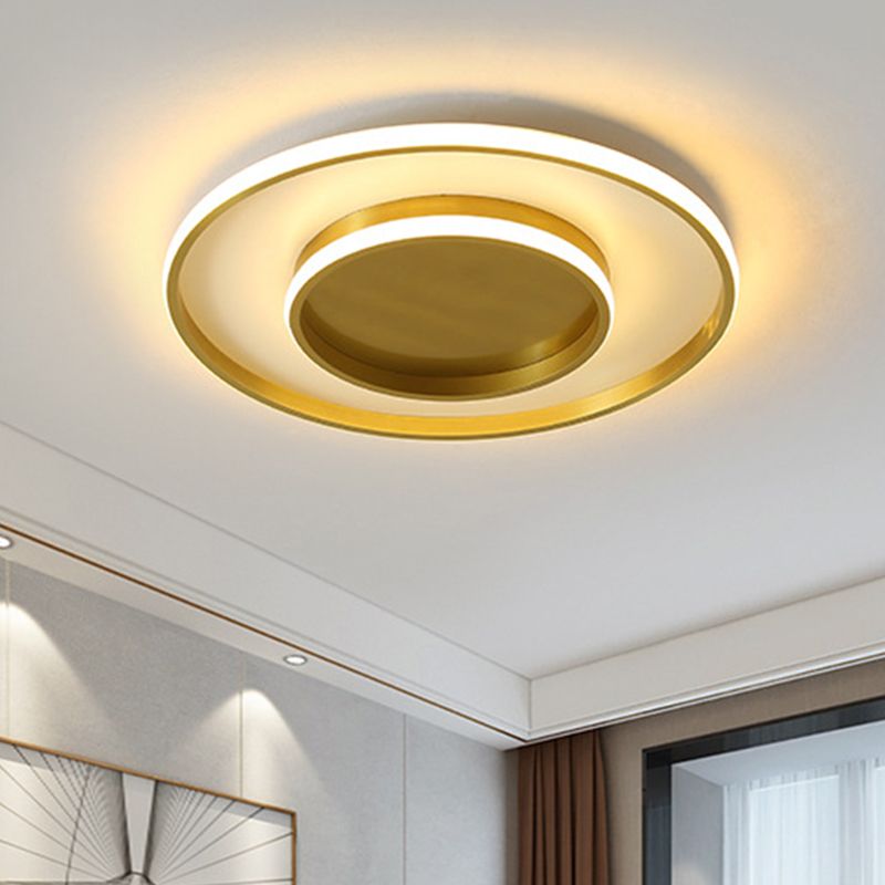 Metal Round Flush Mount Lighting Minimalism LED Ceiling Lamp Fixture in Gold, Warm/White/3 Color Light