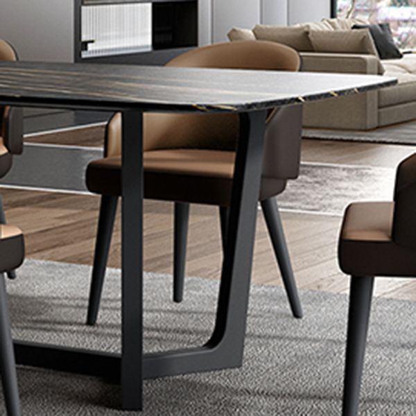 Industrial Sintered Stone Table for Restaurant Rectangle Black Table with Trestle Base