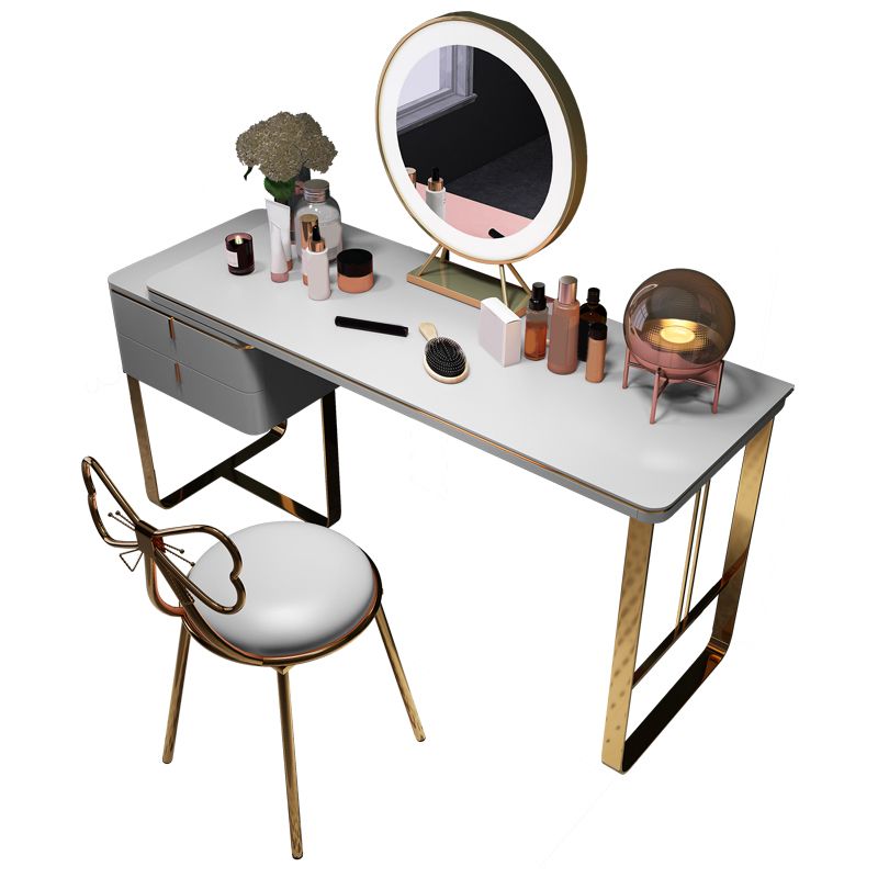 Gray Leather Vanity Makeup Table Set Glam 28.74" H Vanity Table with Storage