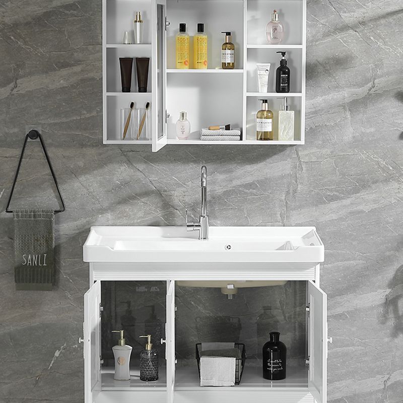 Metal Frame Vanity White Freestanding Rectangular Single Sink Glam Bath Vanity with Doors