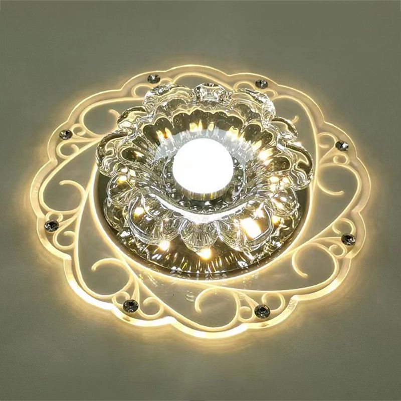 Plafonnier moderne en forme de fleur, plafonnier à 2 lumières en cristal avec trou de 2 à 3.5 pouces de diamètre