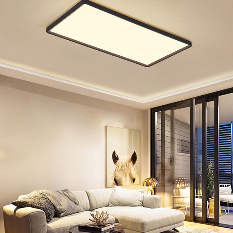 Acrylic Simplicity Rectangle LED Ceiling Light Nordic Style Living Room Flush Mount Lighting Fixture in Black
