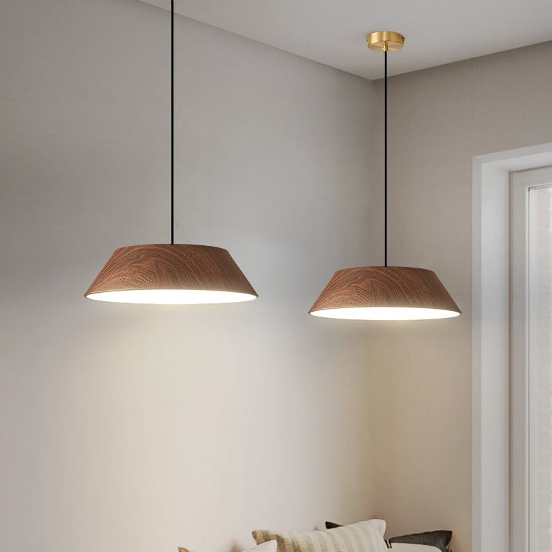 Wood Grain Tapered Hanging Lamp Nordic Metal LED Pendant Light with Acrylic Diffuser