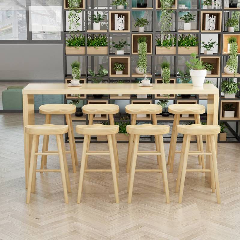 Modern Rectangle Solid Wood Bar Table Set 1/5/9 Pieces Counter Table with Backless Stools