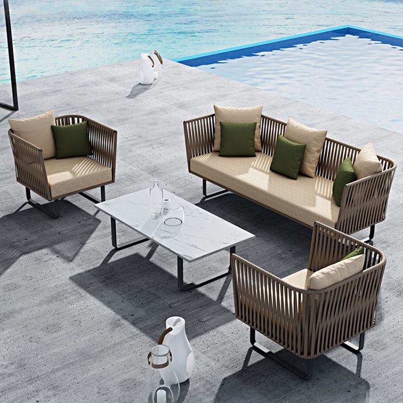 Tropical Style Metal Frame Outdoor Sofa with Cushion Water Resistant Patio Sofa