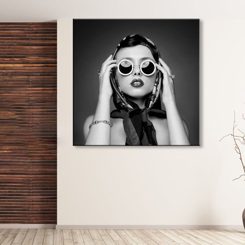Modieus meisje muur kunst decor pastel kleur canvas schilderij, getextureerd, meerdere maten