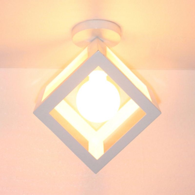 1 Light Squared Ceiling Mounted Light with Wire Guard Loft Style Black/Gray Metallic Semi-Flush Lighting for Bedroom