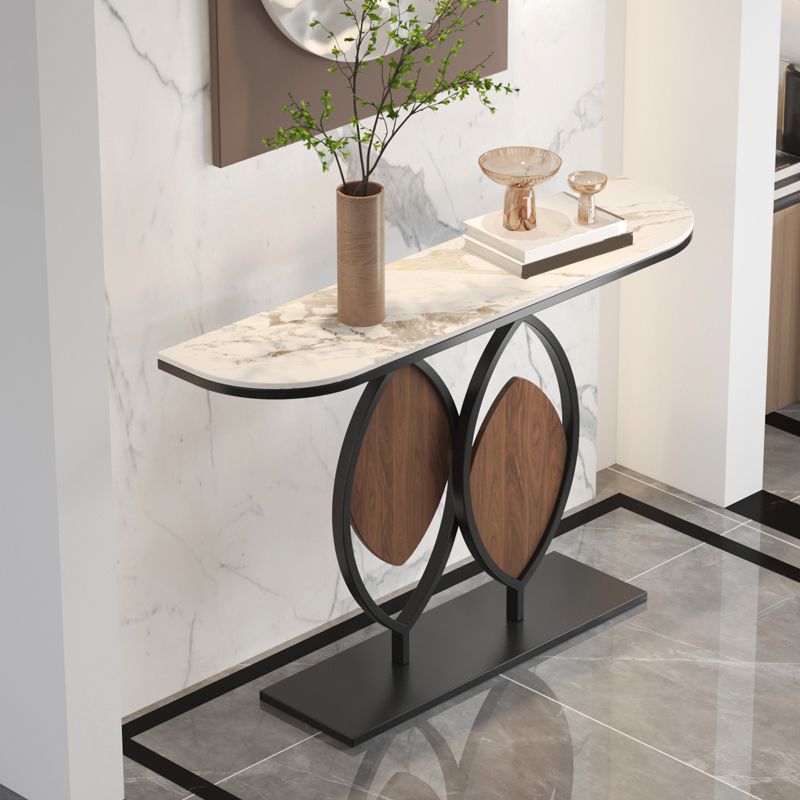 Metal Base Console Table with Half Moon Stone Top for Hall 11.81"
