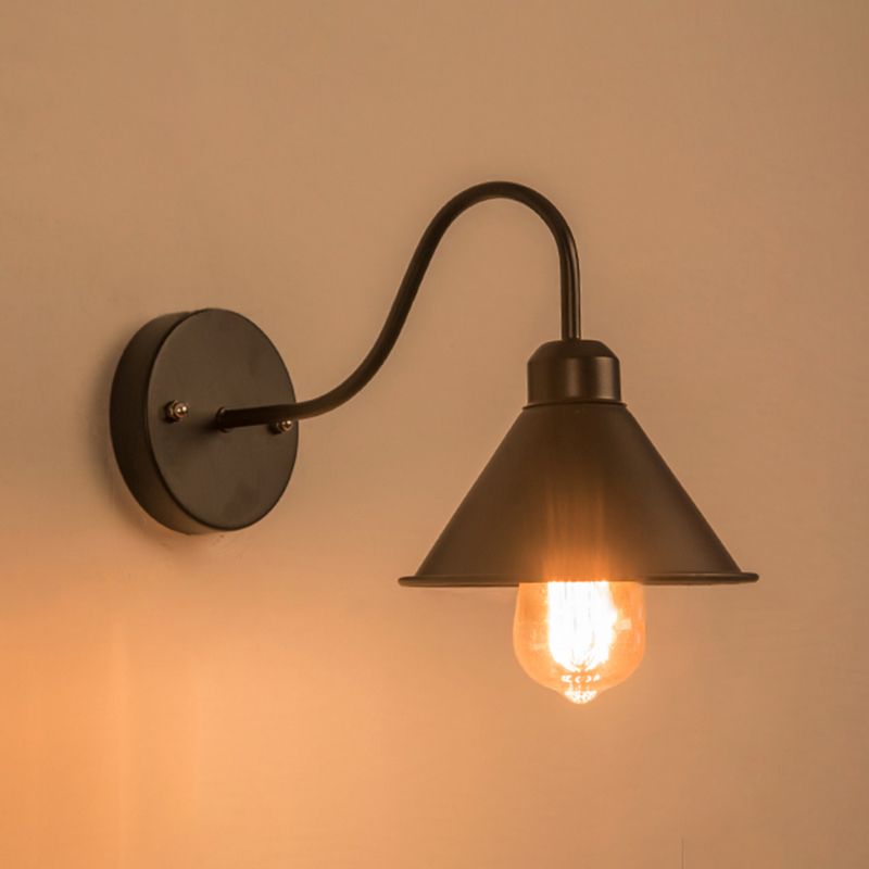Black Dome Shade Bath Light Sconces Industrial Metal 1-Light Wall Mounted Light Fixture