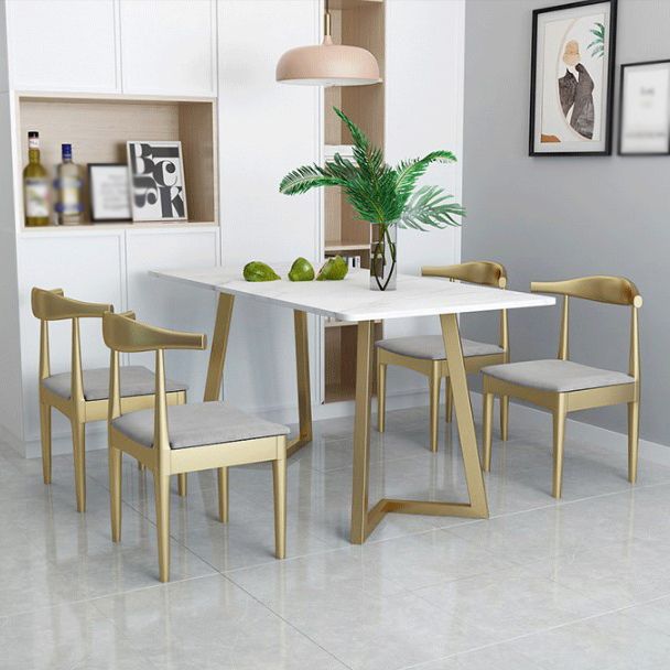 Glam Style 1/5 Pieces Dining Set with Rectangle Stone Top Table for Dining Room