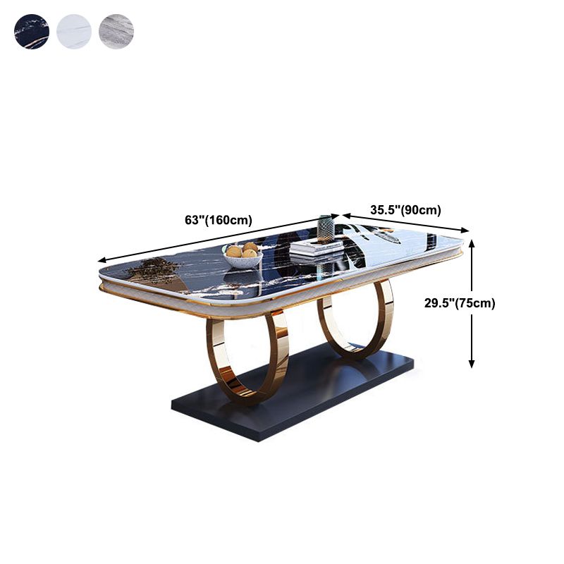 Stone Top Dining Table Traditional Luxury Table with Pedestal Base in Gold