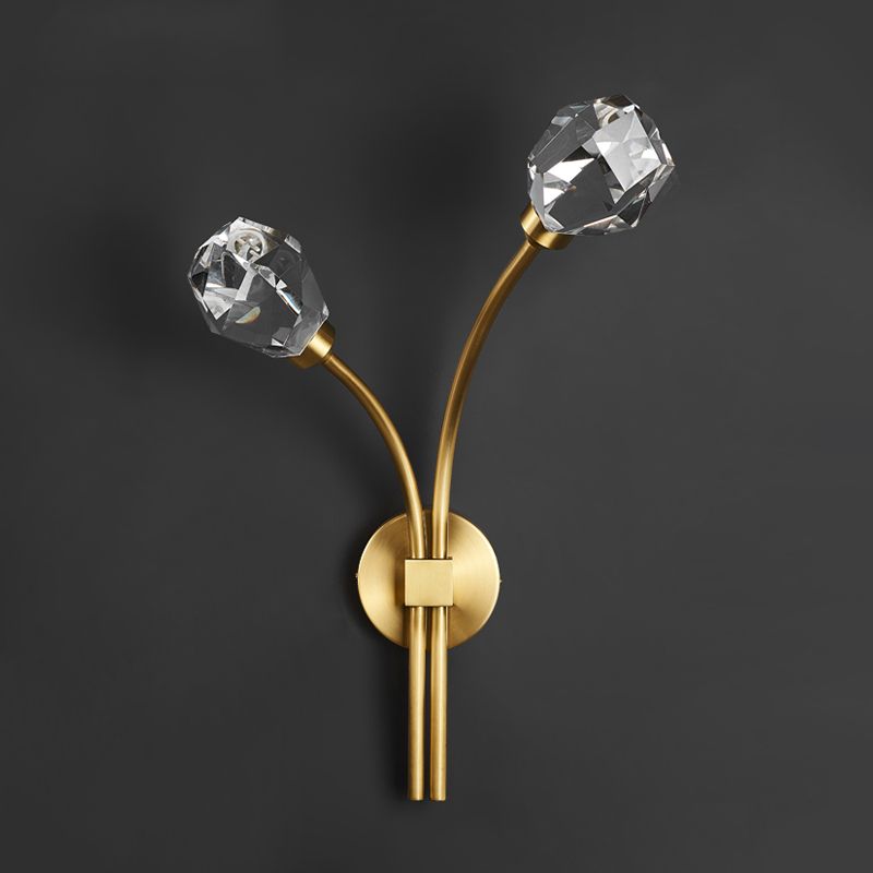 Modern Brass Wall Light 2 Lights Wall Sconce with Crystal for Living Room
