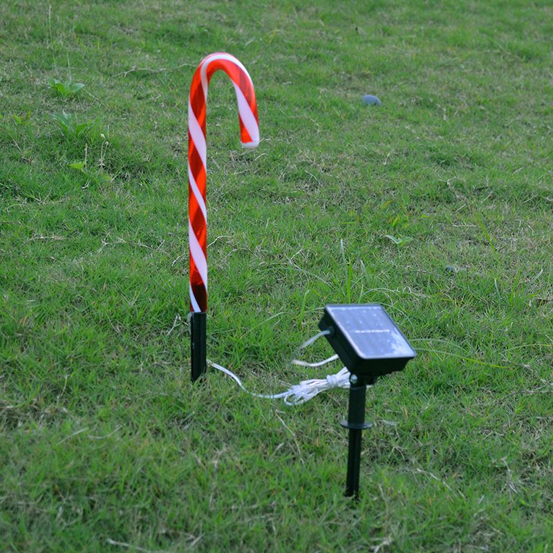Plastic Candy Cane Solar Ground Lighting Decorative Red LED Landscape Light for Backyard