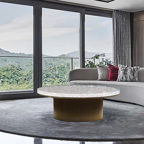 Clear Glam Metal Single Round Pedestal Coffee Cocktail Table