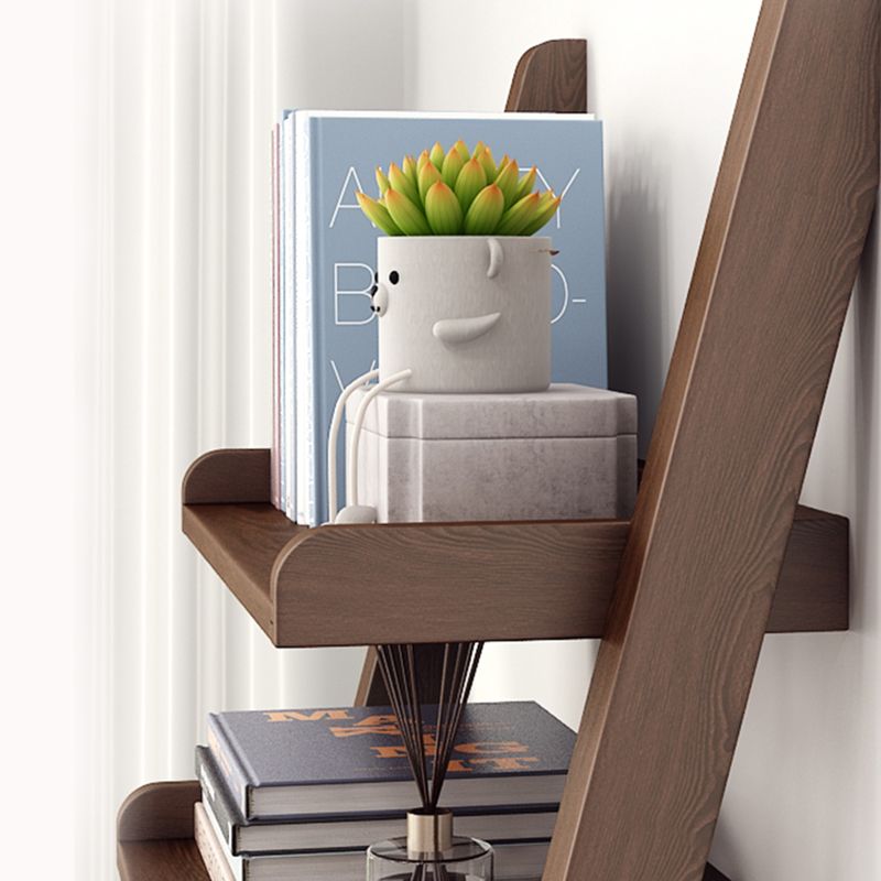 Modern Open Back Ladder Bookshelf Wooden Bookcase for Study Room