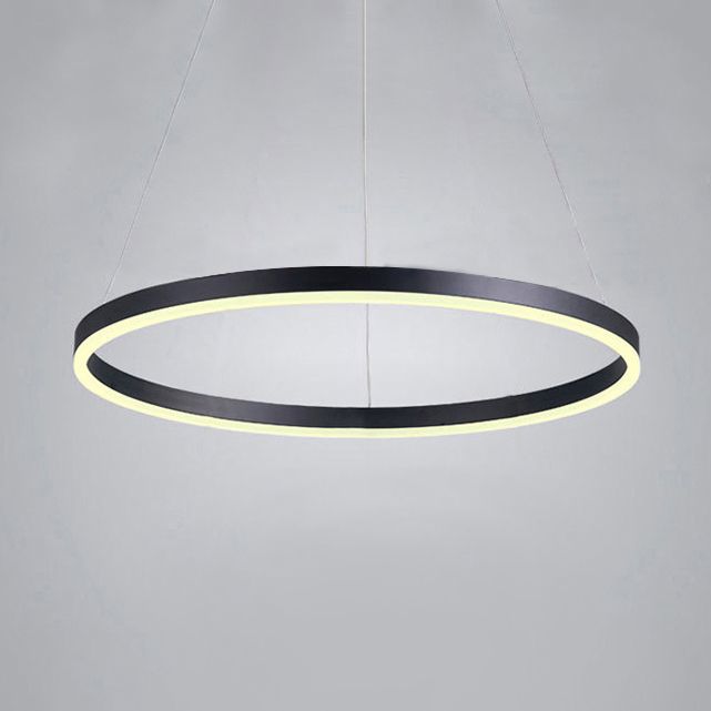 1/2/3-Ring Living Room Ceiling Light Black Chandelier with Acrylic Shade in Warm/White Light
