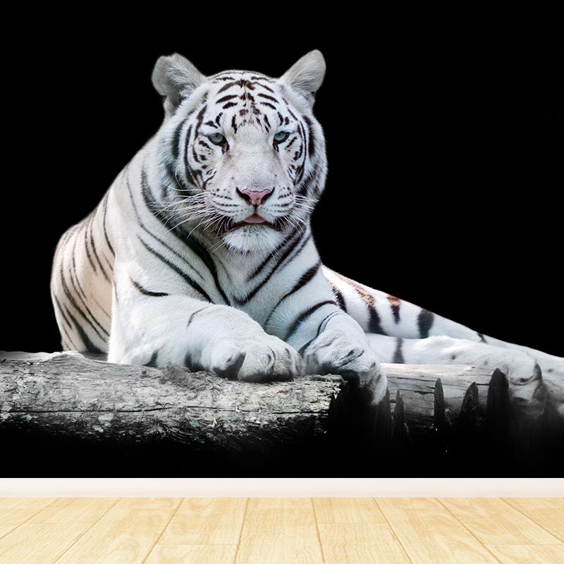Modern Recumbent Tiger Mural Decal Black Dining Room Wall Decor, Custom Size Available