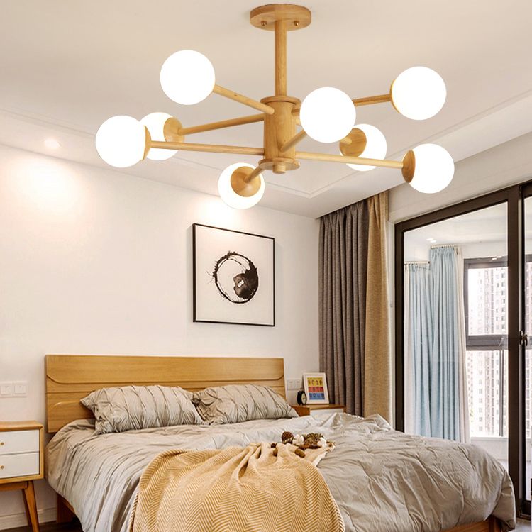 Modern Simplicity Starburst Suspended Lighting Fixture Wood Hanging Ceiling Fixture for Restaurant