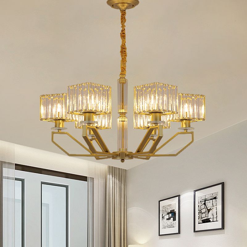 6 Lights Chandelier Light Fixture Modern Cuboid Crystal Block Ceiling Pendant Lamp in Black/Gold