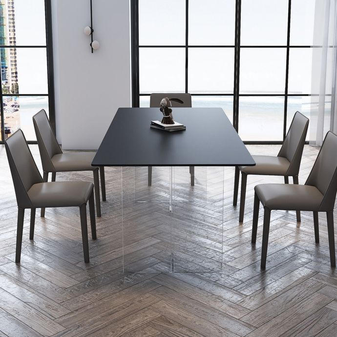 Rectangular Stone Dining Table Modern White-black Furniture with Acrylic Double Pedestal