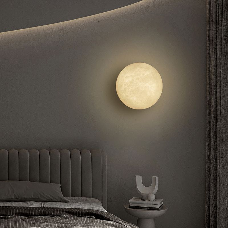Modernist Wall Sconce Circle Wall Light Fixture with Stone for Bedroom
