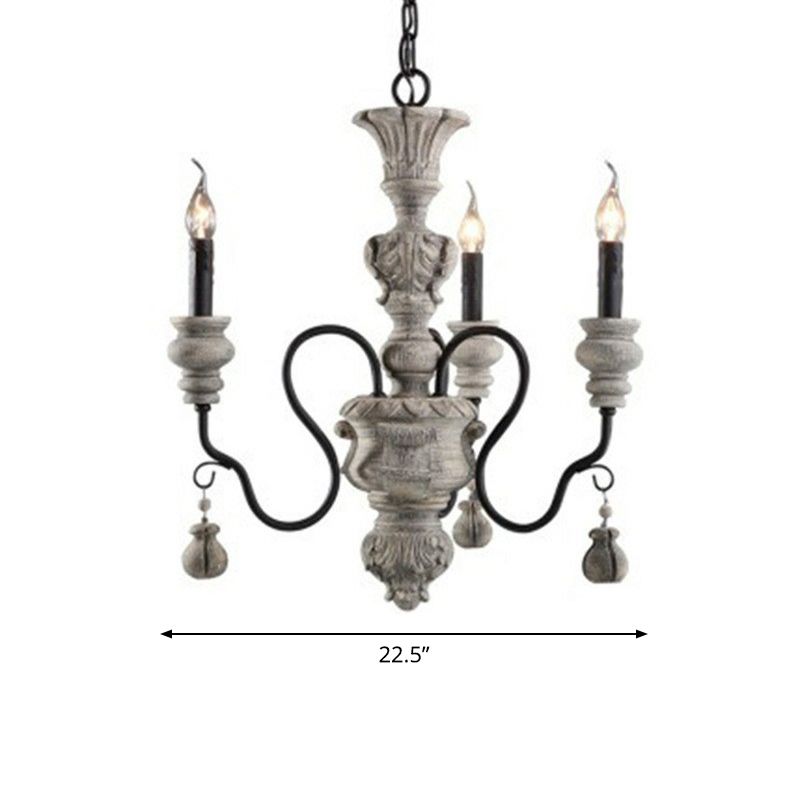 Resin Candlestick Chandelier French Country Dining Room Hanging Lamp in Black-Grey