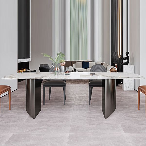 Industrial Style Rectangle Dining Table Sintered Stone Table with Metal Legs for Home