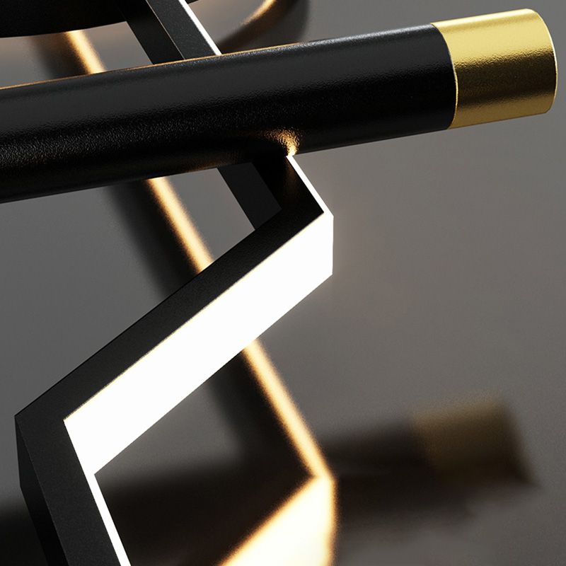 Linear Dinning Room Over Island Lighting Metal LED Modern Hanging Island Light in Black