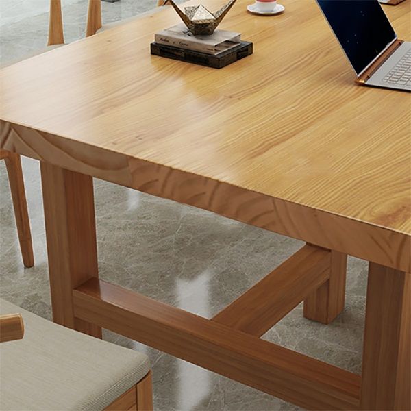 Rectangle Industrial Dining Room Table Pine Solid Wood Table with Double Pedestal