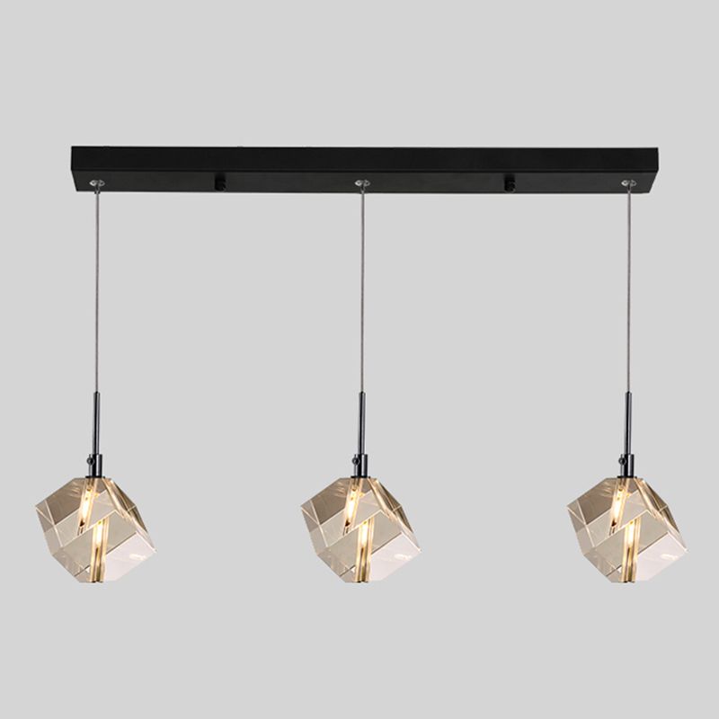 Electroplate Iron Pendant Light in Modern Luxury Style Crystal Square Hanging Lamp for Dining Room