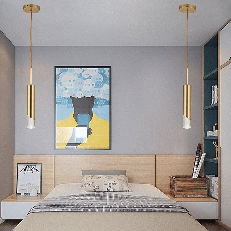 Cylindrical Acrylic LED Hanging Light in Modern Simplicity Wrought Iron Pendant Light for Bedroom