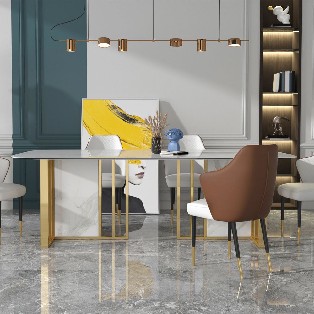 Glam Rectangle Dining Table Sintered Stone Table with Metal Legs for Home Use