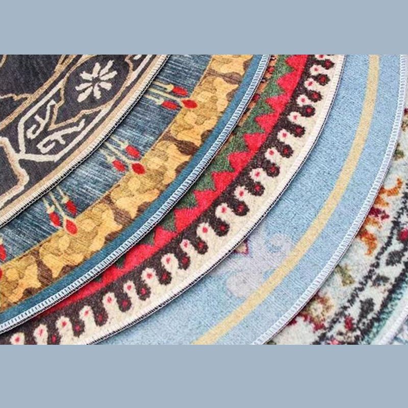 Runde mehrfarbige traditionelle Indoor-Teppiche Polyester Blumenmuster Teppich nicht rutschfestem Innenteppich für Wohnzimmer