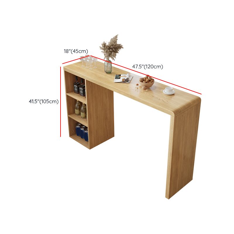 Solid Wood Bar Dining Table Pedestal Rectangle Bistro Bar Table in Natural with Shelves