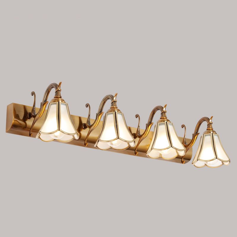 1-Light Glass Geometric Shade Wall Sconce Modern Style Mirror Wall Lighting in Brass